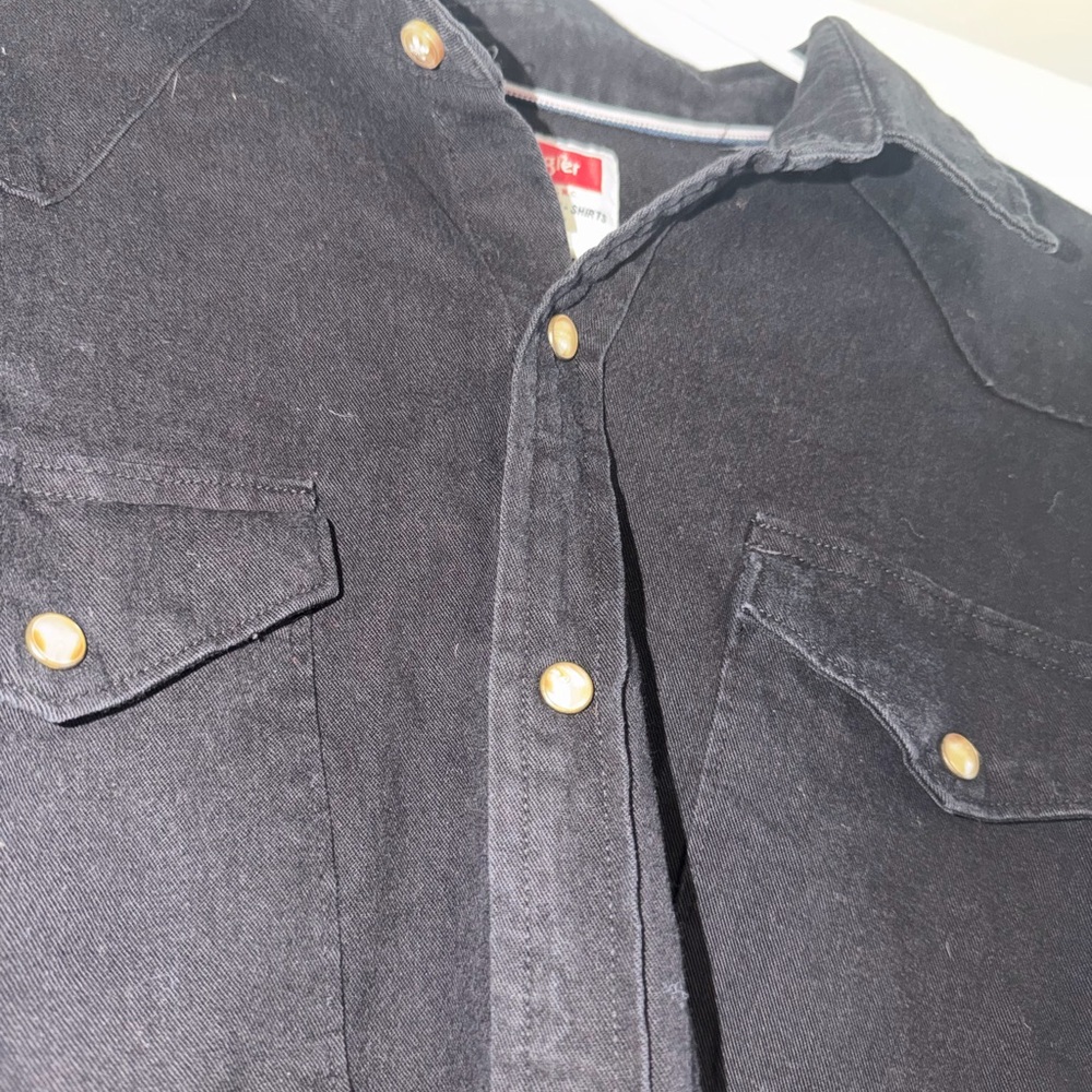 Black Denim Shirt with Gold Buttons